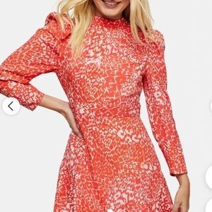 Topshop high neck pink/orange mini dress size 6